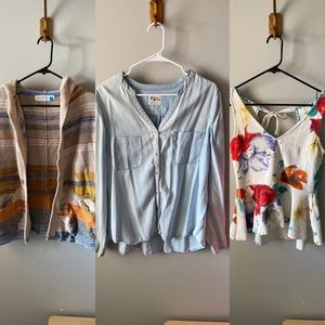 Anthropologie tops bundle! (3) sweater, denim top, floral peplum! All Medium